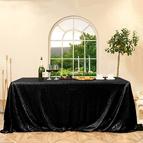FYLEDAEE Black Rectangle Sequin Tablecloths for Parties,90 X 132 inch Glitter Shiny Large Table Cover Fitted 8FT Table for Wedding Birthday Holiday Event Reception Decoration