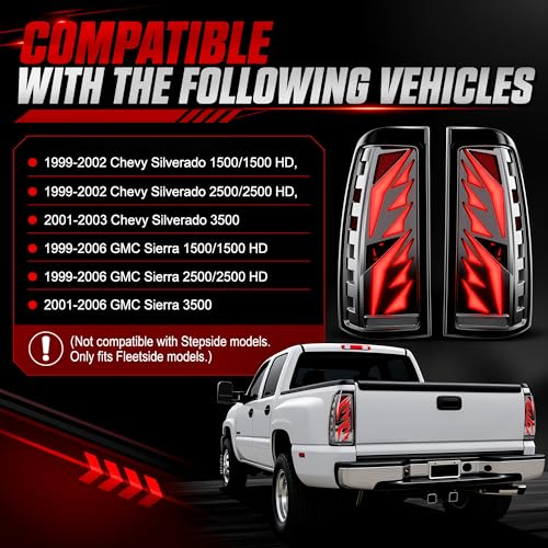 Image of Sequential Led Tail Lights Fit for 1999-2002 Chevy Silverado 1500 /2500,1999-2006 GMC Sierra 1500 /2500 /3500, Starting Animated Dynamic Turn Signal,Reverse Light,Brake Light,Rear Light Assembly, Clear B