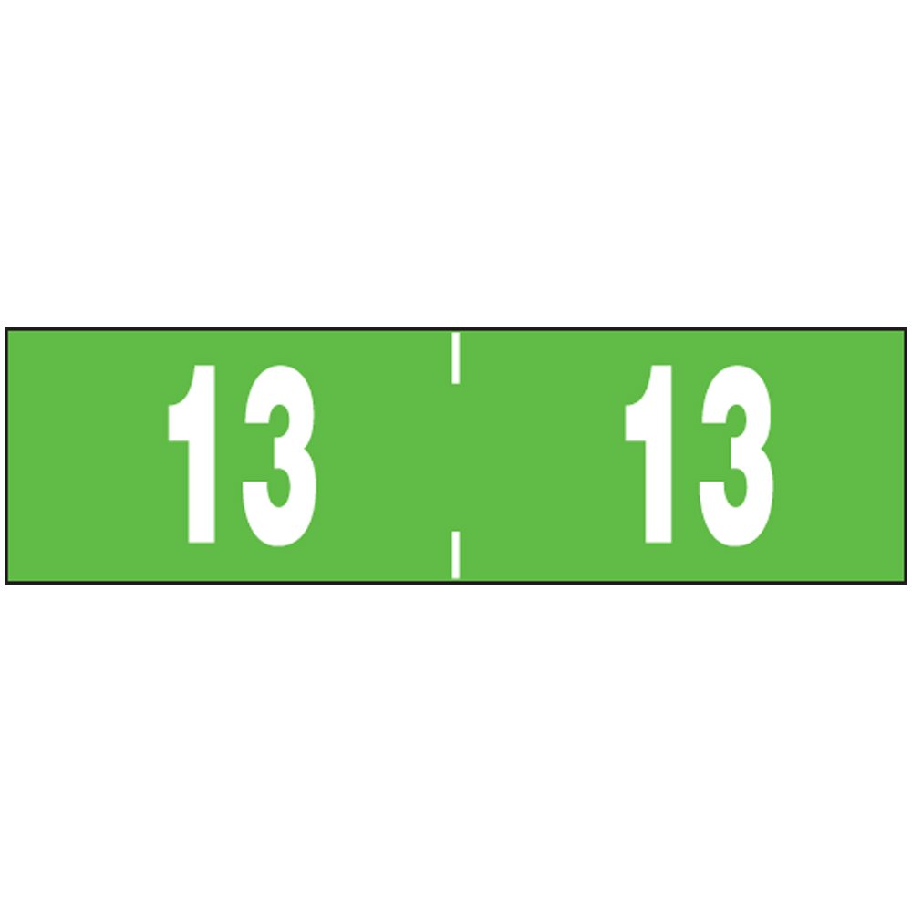 AFS-13 Permanent Color Code Label, Mylar, Year, "13", 1 3/4" x 1/2", Green (Pack of 1000)