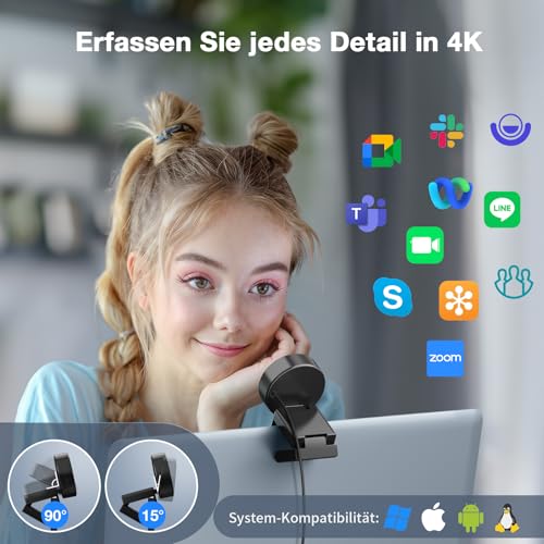 EMEET C950 kamera internetowa 4K do PC, 8 MP, 4K UHD, autofokus PDAF, mikrofon z redukcją szumów, 70° FOV, 1080p @60FPS, ochrona prywatności, USB 2.0 Plug & Play