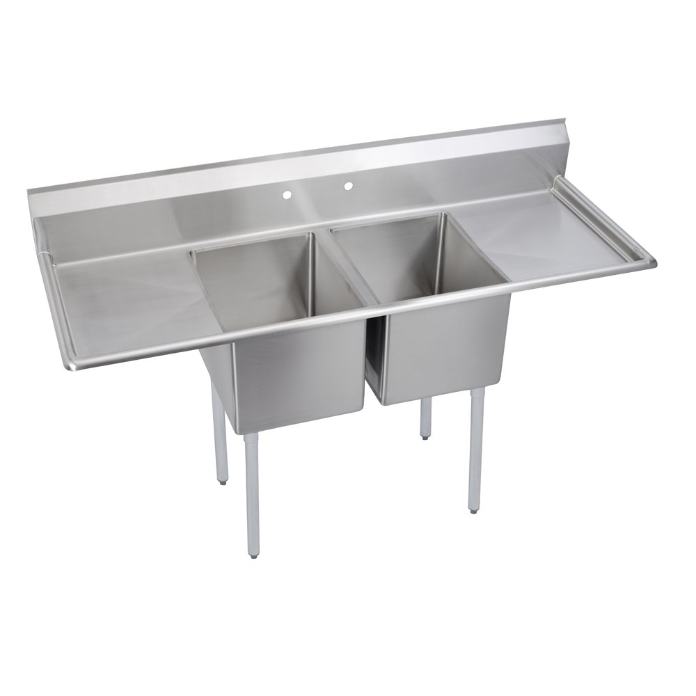Elkay Dependabilt Stainless Steel 70" x 25-13/16" x 43-3/4" 16 Gauge Two Compartment Sink w/ 18" Left and Right Drainboards and Stainless Steel Legs
