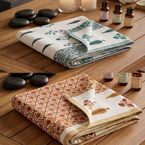 Image of Mafatlal Madhuban Bath Towel Combo Pack of 2 | 147x76 cm | 250 GSM Elegant, Soft & Absorbent Cotton Towels | Adobe & Aqua Wash