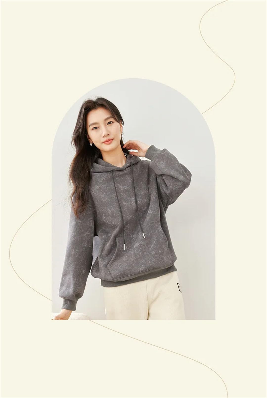 Sudadera con capucha gruesa de forro polar caqui para mujer, sudadera con capucha y letras sueltas, camiseta de manga larga para mujer