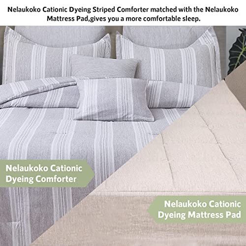 Nelaukoko Twin Comforter Set, 68X88 Inches Twin Comforter Set Cationic Dyeing Striped Comforter Bedding Set, Single Reversible Bed Comforter With 1 Standard Size Pillow Sham (20"X26") For All Seasons #TOP5
