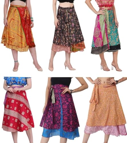 WevezÂ® Pack of 3 Pcs Original Two Layer Printed Wrap Around Skirts (Midi Length)