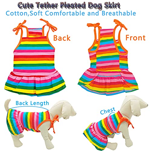 Dog Shirt Rainbow Striped Puppy Dresses Clothes Pride Princess Dress Pet Sleeveless Vest T-Shirt, Summer Skirt Cute Girls Tether Dress Outfits For Small Medium Dogs Cat Top Costume Breathable Apparel #TOP3