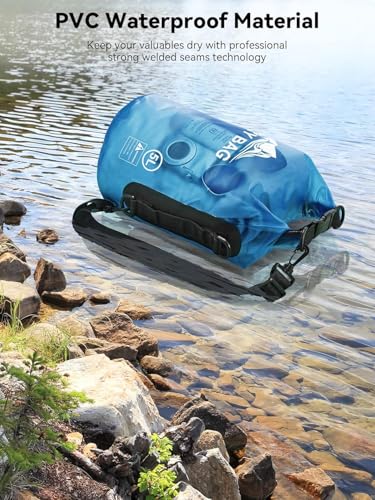 Image of 1 Compartment 10 Liter Transparent Ocan Bag Roll Top Transparent Storage Bag Lightweight Dry for Traveling, Swimming, Kayaking, Camping, Fishing Backpack (Transparent Blue)