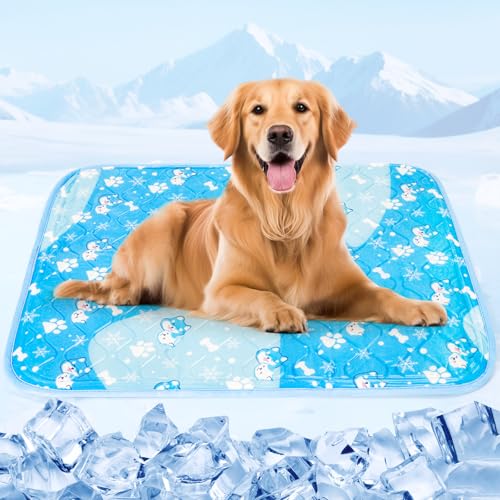 Tsmertor Dog Cooling Mat, Portable 60x90cm Pet Gel Self Cooling Pads Mat for Large Dogs, Waterproof&Scratch-Resistant, Non-Toxic Sleeping Bed for UK Pets