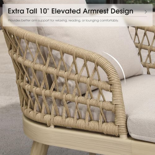 Image of PURPLE LEAF Patio Chaise Lounge Chair with 2 Pillows Aluminum Light Oak