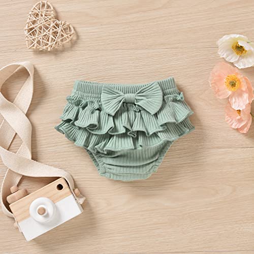 Aalizzwell 3 - 6 Months Infant Girls Clothes Short Sleeve Bloomer Shorts Ribbed Summer Outfit Olive Green #TOP6