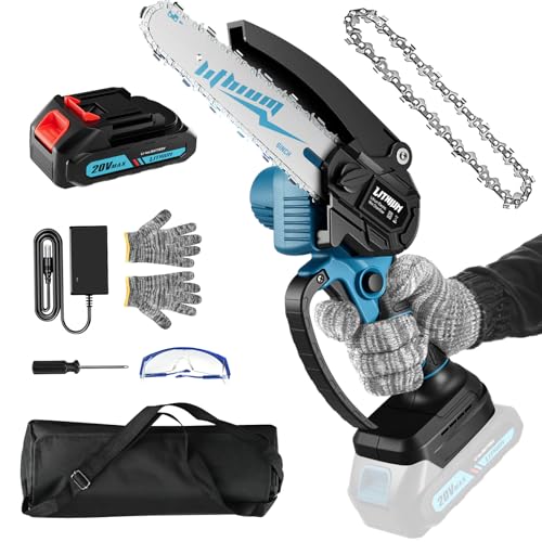 Motosierra eléctrica de 6 pulgadas, inalámbrica, funciona con pilas, motosierra de mano para podar madera/árboles, herramientas para el hogar y el jardín, regalo de motosierra para hombres, papá