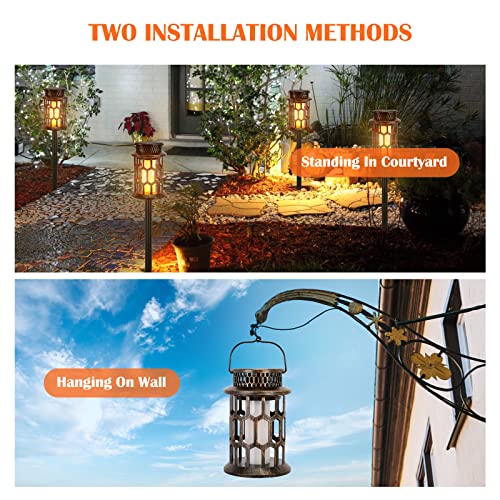 2 Pack Solar Lantern Flame Lights Outdoor, Powlab 3 In 1 Hanging/Stand Solar Lantern Waterproof Garden Night Light Landscape Decorative Lanterns Solar Lamps For Patio Lawn Pathway Wall Backyard #TOP4