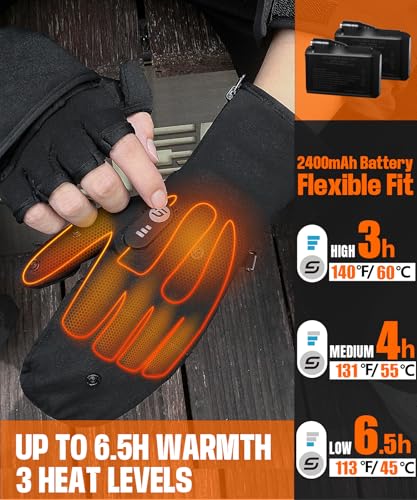 Heated Gloves for Men Women Rechargeable with 7.7V 2400mAh Battery Fingerless Thin Mittens Winter Work Typing with Light-Off Design by JS LifeStyle - Image 6