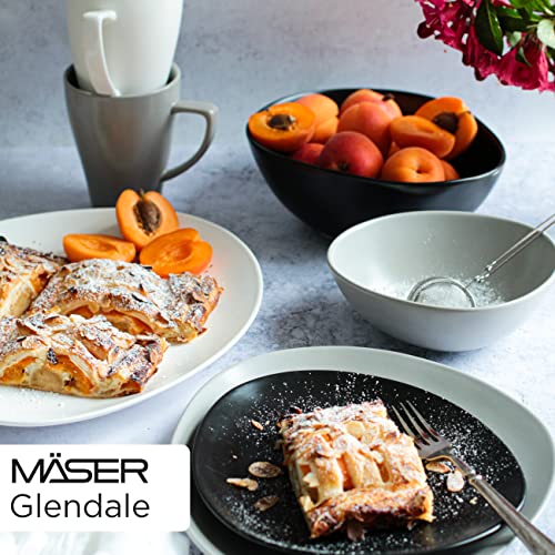 MÄSER 931730 Serie Glendale, Geschirr Set für 4 Personen in moderner asymmetrischer Nierenform, 16-teiliges Kombiservice in seidenmattem Schwarz, Steinzeug