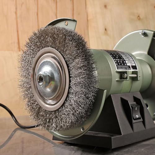 6 Inch Bench Grinder Grinding Wheel & Wire Wheel Brush with 1/2'' Arbor, 80 Grit Silicon Carbide Bench Grinding Wheel for Bench Grinder,for Drill Bits, Blades and Knifes Cleaning Polishing Sharpening by POLIWELL - Image 5