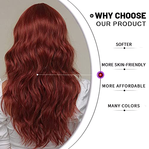 Esmee Long Wavy Copper Red Wig with Fringe for Women Natuaral Synthetic Hair Burgundy Wigs for Daily Party Cosplay Use-24 Inches - Image 3