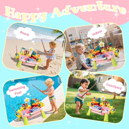 Water Table for Toddlers 1-3, Water Toys for Kids Ages 4-8, Play Sink with Electric Pump Kitchen Play Food Fishing Game, Summer Outdoor Toys Sand Activity Sensory Playset Girls Boys, Pink by Kimicare - Image 6