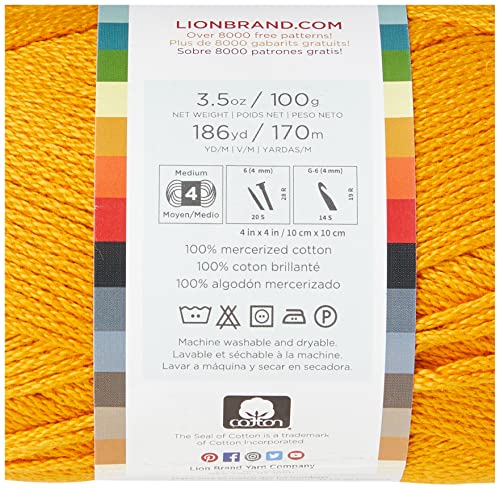 Image of Lion Brand Yarn (1 Skein) 24 /7 Cotton Yarn, Goldenrod (Pack of 2)