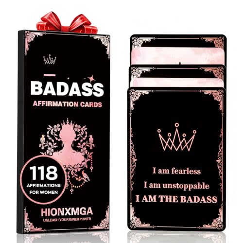 HIONXMGA Badass Affirmation Cards for Women, 118 Double Sided Motivational Positive Inspirational Self Care Affirmations, Unique Birthday Gifts for Sister Best Friend Coworker Female Boss