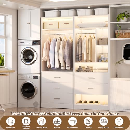 Besiost 4FT Closet Systems with 5 Wood Drawers, 48 Inch Closet Organizer System with 2 Hanging Rods & 7 Shelves, Heavy Duty 48" Walk-in Closet , White (48"L x 15" W x 80" H) - Image 5