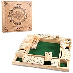 AMEROUS 12 Inches Shut The Box Family Game ( 1-4 Players ), 4 Sided Large Wooden Number Dice Board Game with 12 Dices and Shut The Box Rules for Kids, Adults