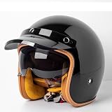Frcychri Casque Moto Jet Vintage 3/4 – Homologué ECE/Dot, Style Allemand avec Visière, Casque Ouvert pour Adulte Homme Femme – Scooter Cyclomoteur Cruiser I,Large