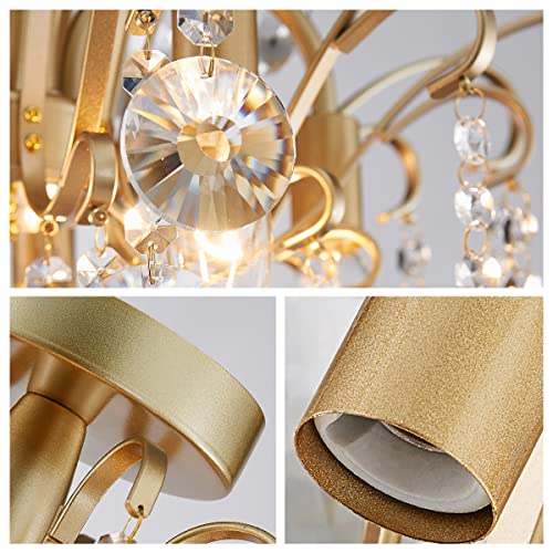 Wuzups Crystal Chandelier Flushmount Ceiling Light Modern Lighting Fixture For Bedroom Hallway Bar Kitchen Bathroom, H 17.5'' X W 19.3'', E12 Base, Gold #TOP4