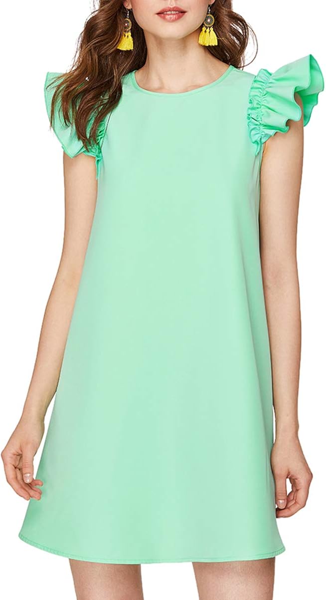 Romwe Women's Ruffle Trim Sleeve Summer Beach A Line Loose Swing Dress