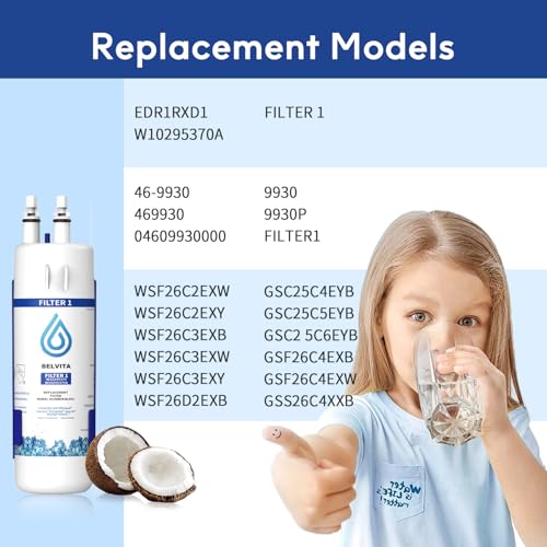 BELVITA Refrigerator Water Filter Replacement for EDR1RXD1, W10295370A, Filter 1,Compatible with Kenm0re 46-9081, 46-9930, P4RFWB, P8RFWB2L(3 PACK)