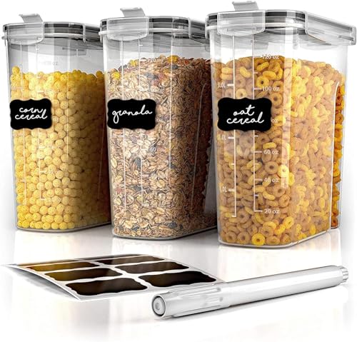 Simply Gourmet Airtight Cereal Containers with Lids – 3 Piece Tall Kitchen Pantry Organization Set, BPA-Free Clear Plastic, Pour Spout Lids for Breakfast Cereal, Rice, Flour, Sugar, Snacks by Simply Gourmet - Used condition - US$20.05