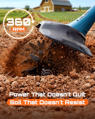 Cordless Tiller Cultivator for Gardening, 20V Electric Garden Rototillers with 2x4.0Ah Batteries, 9In Tilling Width,7In Depth, Adjustable Handle, Battery Powered Small Tiller for Soil/Cultivating/Lawn - Thumbnail 2