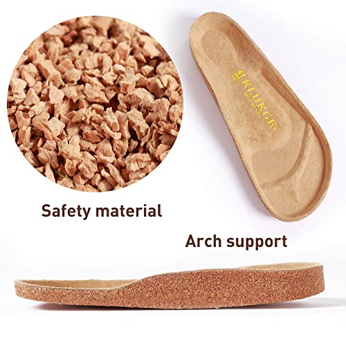 Klukge Mens Cork Sandals,Adjustable Buckle Leather Non-Slip Slippers Women's Flat Slide Cork Footbed Sandals Unisex Shoes, Arch Support(Black Us 7) #TOP4