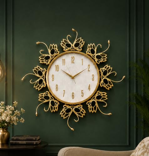 Image of ARMONIA Decorative Wall Clock 72cm | Large Decorative Gold Glass Wall Clock | Silent Non-Ticking Designer Clock | Luxury Modern Home Decor for Living Room, Bedroom & Dining Room (Plastic)