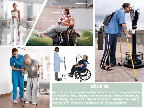 Unisex Tearaway Pants with 2 Side Zippers Snaps for Post Surgery Men Cotton Rip Off Breakaway Pant for Hip Replacement4