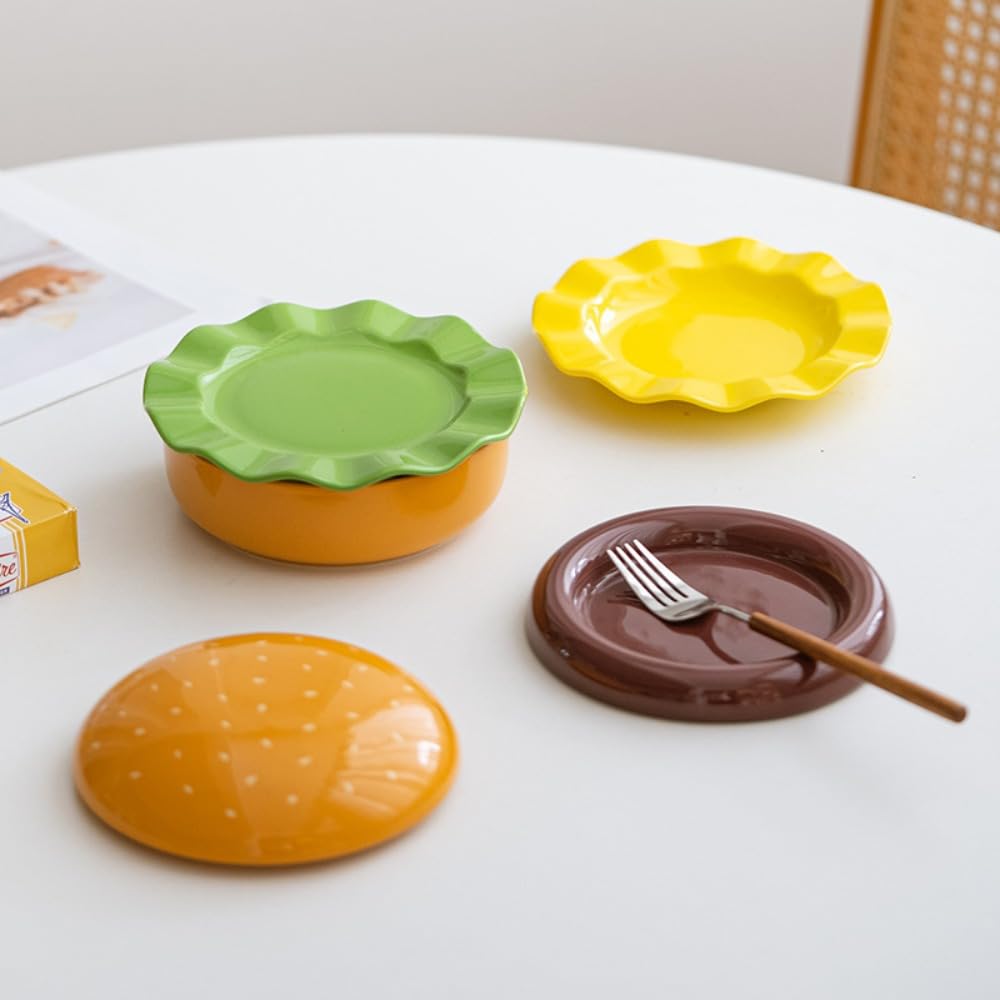 Rocky Green Creative Hamburger Design 5-częściowy ceramiczny zestaw zastawy stołowej - pudełko prezentowe na domowe posiłki, parapetówkę i święta