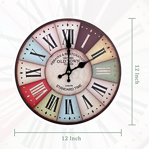 Bdor Wall Clock - 12 inch Silent Non-Ticking Wooden Quartz Battery Operated Wall Clocks, Country Retro Rustic Style Decor for Living Room, Kitchen, Home, Bathroom, Bedroom, Laundry Room - Thumbnail 3