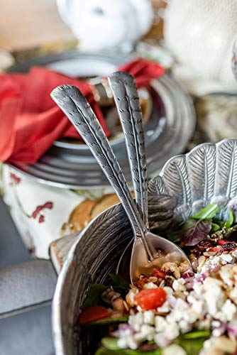 Arthur Court Salad Servers Feathers Metal Pair Thanksgiving Table 2 Pieces Cast Aluminum 11 Inch Long #TOP4