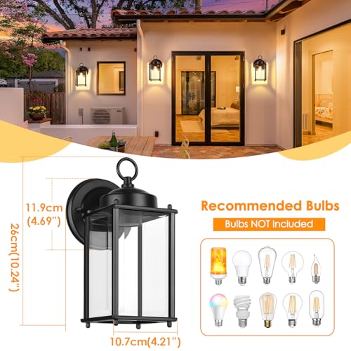 Image of MATAMEYE Outdoor Wall Lantern, Exterior Waterproof Wall Sconce Light Fixtures, Black Front Door Lighting, Anti-Rust E26 Socket Porch Lamp, 2 Pack