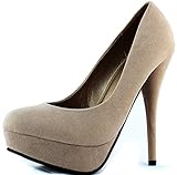 Synthetisches Material. Damen Pumps mit glitzernden Nieten Satin Mandel Stiletto runde Zehen High Heel Plateau Party Mode Schuhe, Braun (Braungrau - Taupe Suede), 36.5 EU