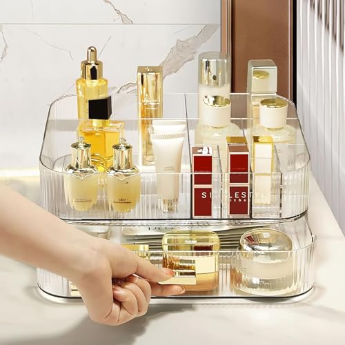 Clear Makeup Organizer for Vanity, Large Desk Organizer with Stackable Drawer for Cosmetics, Skincare, Lipsticks, Palette, Nail Care, Ideal Storage for Dresser and Bathroom Countertop by Decorcode - Image 3