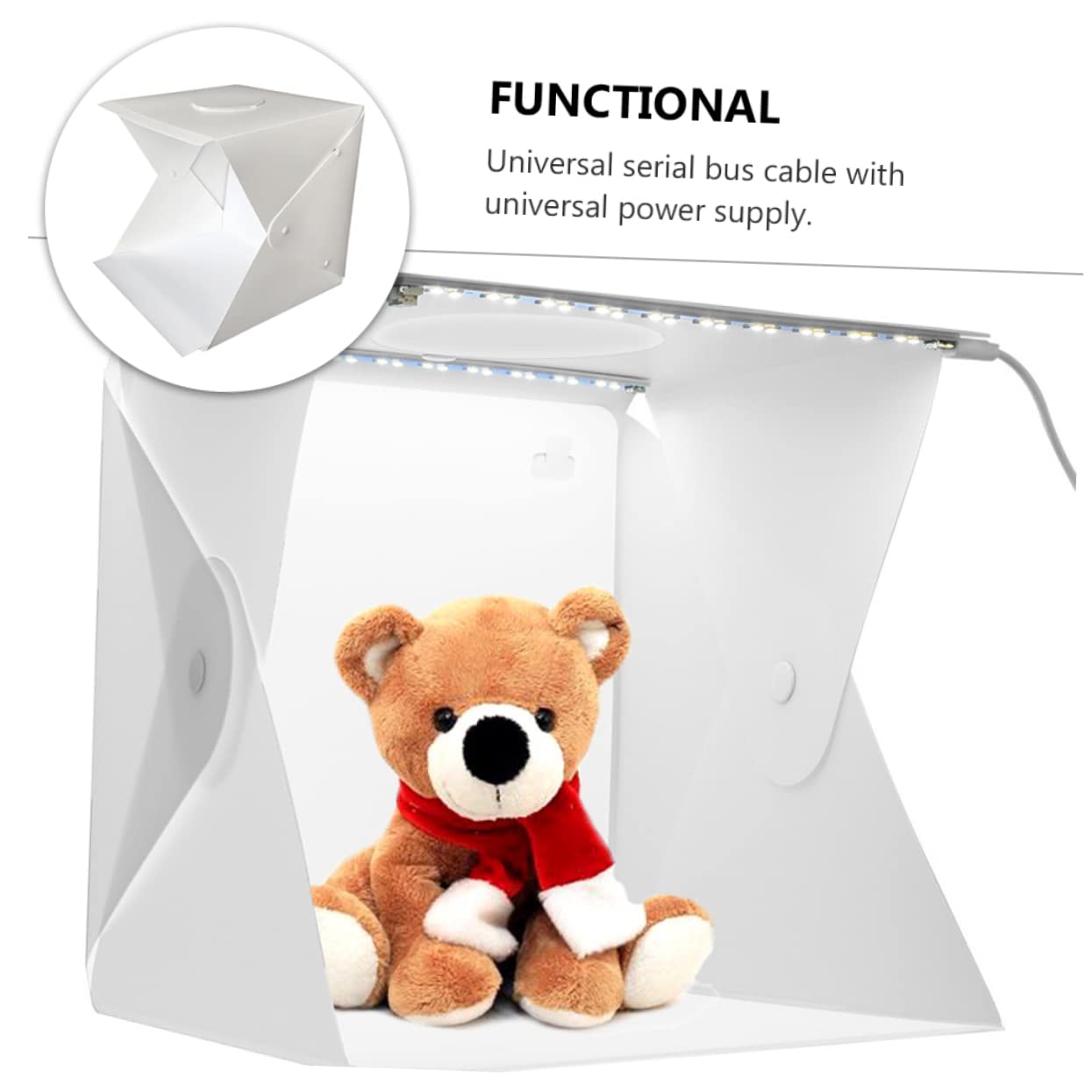 Caja de Luz Fotográfica Portátil Plegable 40cm Luces LED Integradas, Plástico Blanco, Montaje Fácil para Fotografía de Productos y Objetos Pequeños