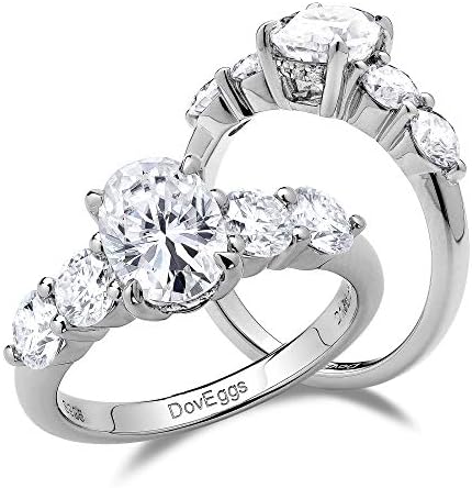 DovEggs Sterling Silver 1.5ct Center 6X8mm G-H-I Color Oval Cut Moissanite Engagement Ring Solitare with Accents Band Width 2.1mm (7.5)