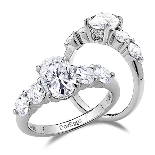 Doveggs Sterling Silver 1.5Ct Center 6X8Mm G-H-I Color Oval Cut Moissanite Engagement Ring Solitare With Accents Band Width 2.1Mm (7.5) #TOP29