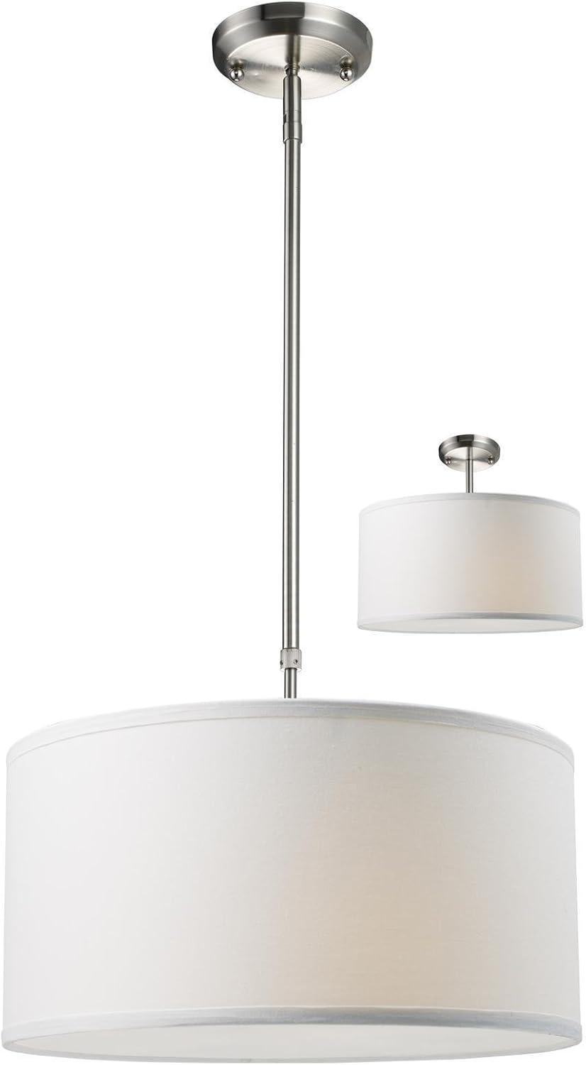 Z-Lite 171-16W-C Albion Three Light Pendant, Metal Frame, Brushed Nickel Finish and White Linen Shade of Fabric Material