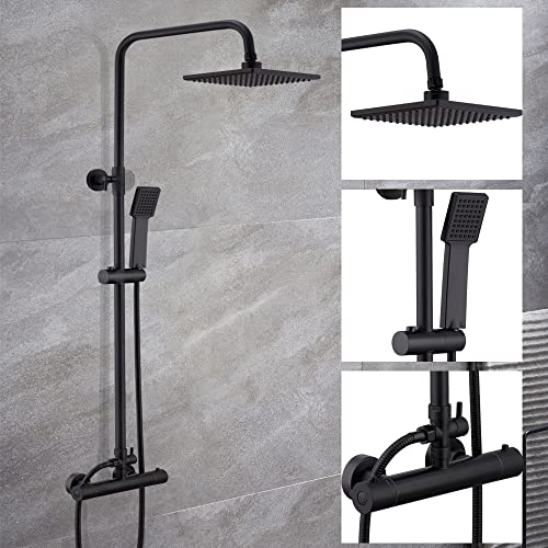 Acezanble Colonne de Douche Thermostatique Réglable en Hauteur Colonne de Douche Mecanique Kit Set de Douche en Laiton Chromé Solide