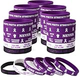 Ccinzxng 48 Pcs Purple Ribbon Silicone Bracelets, Pancreatic Cancer Awareness Bracelets for Domestic Violence Lupus Epilepsy Suicide Colon Cancer Party Supplies Silicone Wristbands Gifts