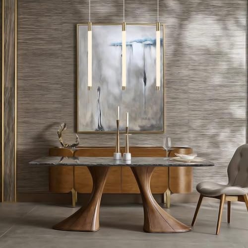 Image of Modern Hanging Light for Living Room Bedroom | Slim Cylindrical Pendant Lamp with Gold Accent | 3 Color Modes (Warm White, Natural White, Cool White) Ceiling Lights for Home Decoration