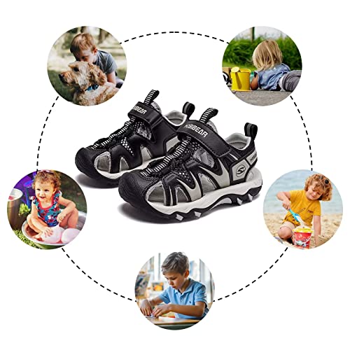 Hobibear Kids Sandals For Boys Girls Sport Water Sandals Closed-Toe Outdoor(Toddler/Little Kid/Big Kid),Black Grey 12 Little_Kid #TOP5