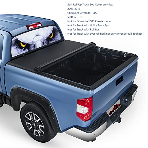 North Mountain Soft Roll Up Truck Tonneau Cover For Chevy Silverado/Gmc Sierra 5.8Ft Pickup Truck Bed, Fits 2007-2013 Chevrolet Silverado 1500/Gmc Sierra 1500 5.8Ft Fleetside Bed(69.3") #TOP1