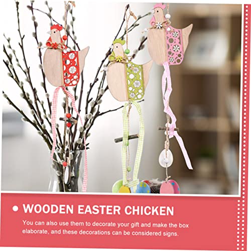 Garneck 3 Stück Hahn-Holzanhänger Rotes Dekor Rote Dekorationen Hasen-Dekor Osterbaumschmuck -Holz-Osterpartybevorzugung Osterzubehör Osterdekoration Osterbaum-Anhänger – Bild 3